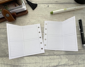 Wekelijkse uitvouwbare rasterinzetstukken voor MINI PLANNERS - Bedrukte en geperforeerde inlegvellen - Past op Filofax miniringplanners