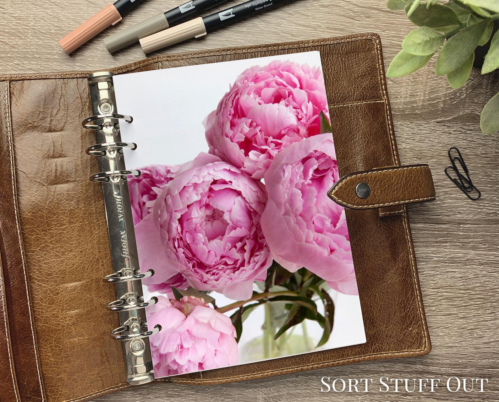 Pink Rose Printed Notes for your agenda MM GM, Agenda, Filofax Planner, A5  Agenda, Pink Rose Collection planner inserts