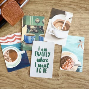 Tarjetas de diario - Amante del café - Paquete de 5 para decorar tu agenda - Úsalas como marcapáginas o decoración - Opciones con clip y portatarjetas