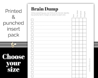 Brain Dump - Printed & Punched Inserts - Fits A5, B6, Personal Wide, Personal, A6, Pocket +, Pocket Ring Planners