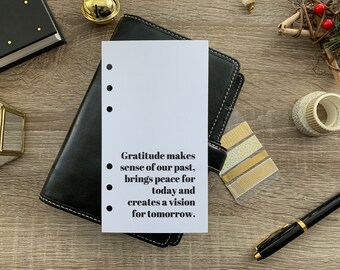 Gratitude Quote Dashboard - Fits A5, B6, Personal Wide, Personal, A6, Pocket, Mini Ring Planners. Protective Cover.