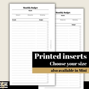 Monthly Budget - Printed & Punched Budget Inserts - A5, B6, Personal Wide, Personal, A6, Pocket +, Pocket Ring Planners