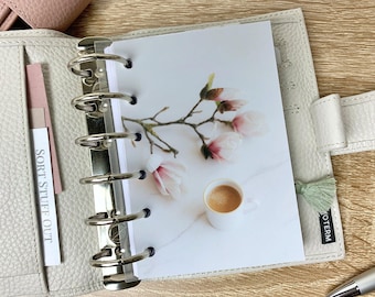 Magnolia & Coffee Dashboard - Fits A5, B6, Personal Wide, Personal, A6, Pocket, Mini Ring Planners. Protective Cover.