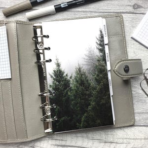 Dashboard Pine Trees and Fog - Adatto per agende A5, B6, Personal Wide, Personal, A6, tascabili e mini ad anelli. Copertina protettiva.