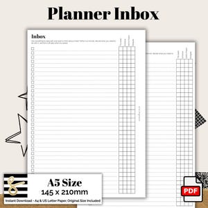 Afdrukbare pdf-postvak A5 - Directe download - Schijf of ringen - Productiviteitsbijsluiter - To Do - GTD - Postvak IN