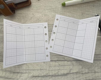 Inserti mensili a griglia pieghevoli per agende mini - Inserti stampati e forati - Compatibili con le agende ad anelli Filofax Mini