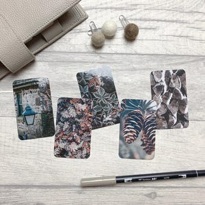 Cartões de diário - Tons frescos de inverno - Pacote com 5 para decoração de planejador - Use como marcadores de página, decoração - Opções de clipe e porta-cartões