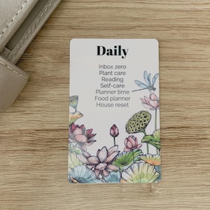 Aangepaste teksttaakkaart - lotusbloem - gepersonaliseerde kaart voor je planner - taken, routines en herinneringen toevoegen - functioneel, minimalistisch decor