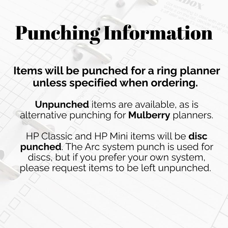 a piece of paper with the words punchin information