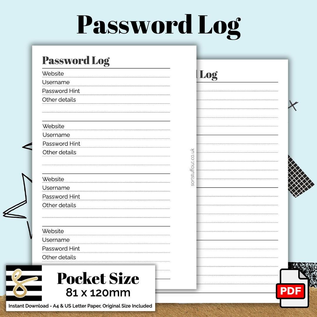 Papper Password Log Pocket Password Log Printable PDF - Instant Download - Disc or Rings ...