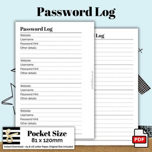 Passwortprotokoll im Taschenformat (PDF zum Ausdrucken) – Sofort-Download – CD oder Ringhalterung – Produktivitäts-Einsatz