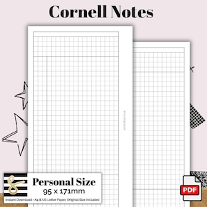 Personal Cornell Notes Printable PDF - Instant Download - Disc or Rings - Productivity Insert