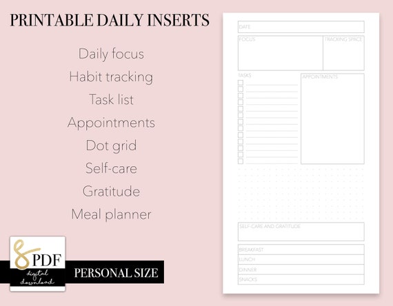 Printable PDF Daily Inserts for Personal Size Ring Planners. | Etsy