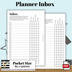Pocket Size Inbox Printable PDF - Instant Download - Disc or Rings - Productivity Insert - To Do - GTD - Inbox