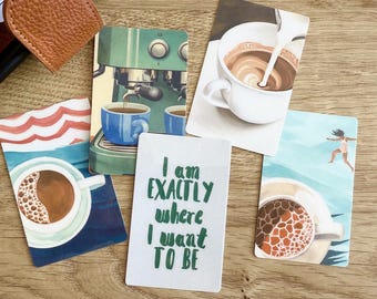 Biglietti di diario - Coffee Lover - Confezione da 5 per decorazioni di planner - Da usare come segnalibri, decorazioni - Opzioni con clip e porta biglietti