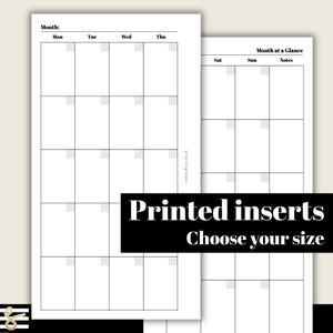Plain Month Planner - Back to Back MO2P - Printed & Punched Inserts - Fits A5, B6, Personal Wide, Personal, A6, Pocket+, Pocket Rings