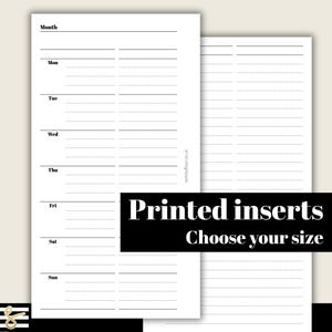 Weekly Planner - 3 Section WO2P - Printed & Punched Inserts - Fits A5, B6, Personal Wide, Personal, A6, Pocket+, Pocket Rings