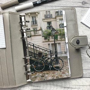 Paris Bicycle - Architecture Dashboard - Fits A5, B6, Personal Wide, Personal, A6, Pocket, Mini Ring Planners. Protective Cover.
