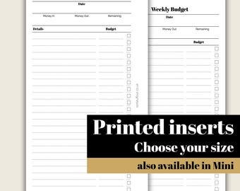 Weekly Budget - Printed & Punched Budget Inserts - A5, B6, Personal Wide, Personal, A6, Pocket +, Pocket Ring Planners