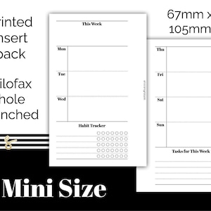 Weekly with Habits, Notes and Tasks- WO2P - Week on 2 Pages - Printed & Punched Inserts - Fits Filofax Mini Ring Planners