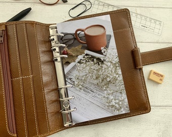 Gypsophila and Coffee Dashboard - Fits A5, B6, Personal Wide, Personal, A6, Pocket, Mini Ring Planners. Protective Cover.
