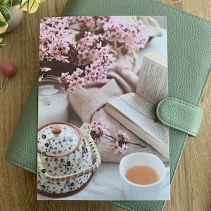 Time for Tea and a Book - Fits A5, B6, Personal Wide, Personal, A6, Pocket, Mini Ring Planners. Protective Cover.