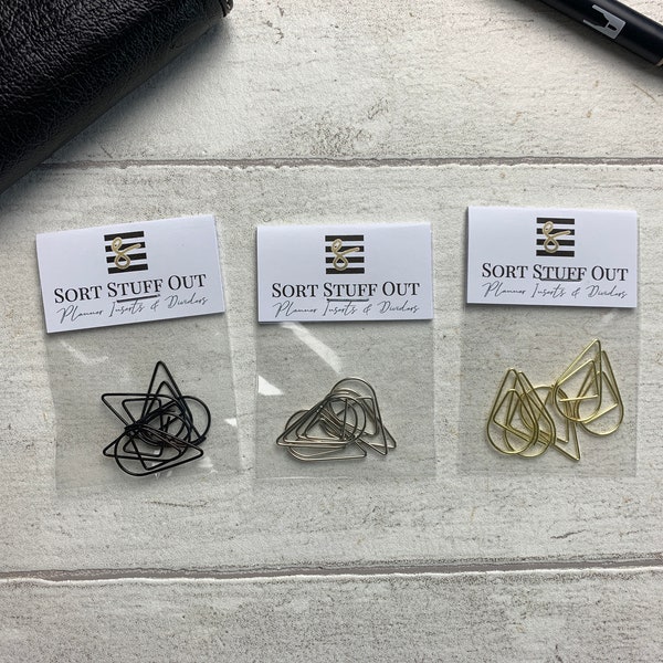 Gold, Silver or Black Teardrop Paperclips - Functional and Decorative - Use with Memo Notes, Journal Cards - Planner Accessories