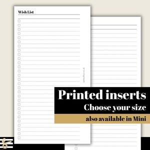 Lista de deseos - Insertos impresos y perforados - Compatible con agendas A5, B6, Personal Wide, Personal, A6, Pocket + y Pocket Ring
