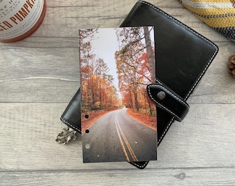 Forest Drive - Autumn Fall Dashboard - Fits A5, B6, Personal Wide, Personal, A6, Pocket, Mini Ring Planners. Protective Cover.