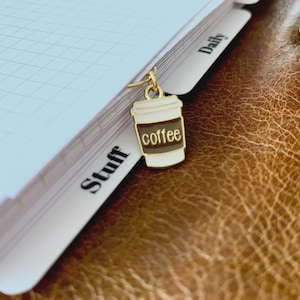 Small Gold Coffee Cup Luxe Planner Charm - Page Marker Clip - Ring Planner Accessories & Deco - Filofax, Kikki K