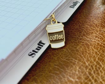 Small Gold Coffee Cup Luxe Planner Charm - Page Marker Clip - Ring Planner Accessories & Deco - Filofax, Kikki K