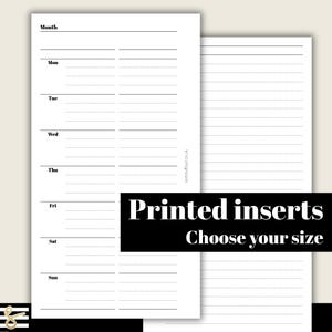 Weekly Planner - Lined Page WO2P - Printed & Punched Inserts - Fits A5, B6, Personal Wide, Personal, A6, Pocket+, Pocket Rings