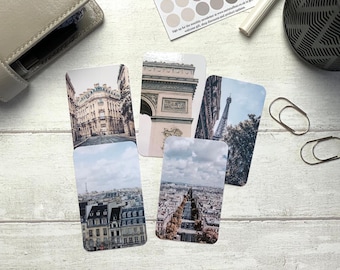 Journal Cards - Cool Tone Paris Set - 5 Pack for Planner Deco - Use as Bookmarks, Decoration - Clip and Card Holder Options