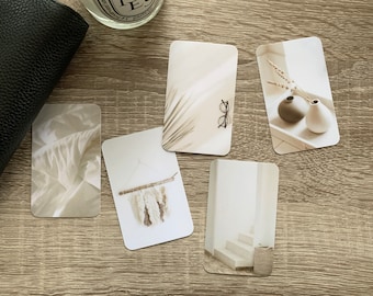 Journal Cards - Calm Neutral Set - 5 Pack for Planner Deco - Use as Bookmarks, Decoration - Clip and Card Holder Options