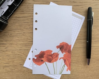 Pretty Poppies Dashboard - Fits A5, B6, Personal Wide, Personal, A6, Pocket, Mini Ring Planners. Protective Cover.