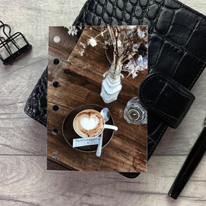 Cafe Table Coffee Cup Latte Art Dashboard Fits A5, B6, Personal Wide, Personal, A6, Pocket, Mini Ring Planners. Protective Cover. image 1