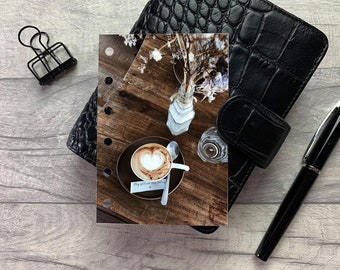 Cafe Table - Coffee Cup - Latte Art Dashboard - Fits A5, B6, Personal Wide, Personal, A6, Pocket, Mini Ring Planners. Protective Cover.