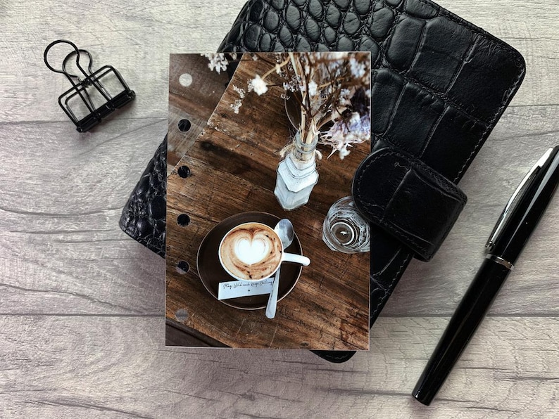 Cafe Table Coffee Cup Latte Art Dashboard Fits A5, B6, Personal Wide, Personal, A6, Pocket, Mini Ring Planners. Protective Cover. image 1