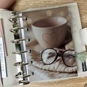 Heart Mug & Glasses Dashboard - Fits A5, B6, Personal Wide, Personal, A6, Pocket, Mini Ring Planners. Protective Cover.