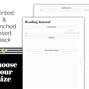 Reading Journal - Printed & Punched Inserts - Fits A5, B6, Personal Wide, Personal, A6, Pocket +, Pocket Ring Planners. GM, MM, PM