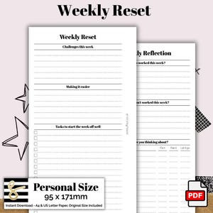 Personal Weekly Reset Printable PDF - Instant Download - Disc or Rings - Health Insert