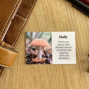 Carte de tâches avec texte personnalisé - champignon vénéneux d'automne - carte personnalisée pour votre agenda - ajoutez des tâches, des routines, des rappels - fonctionnel, déco minimaliste