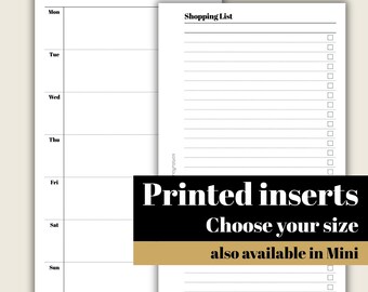 Meal Planner and Shopping List - Printed & Punched Inserts - Fits A5, B6, Personal Wide, Personal, A6 and Pocket Ring Planners. GM, MM, PM