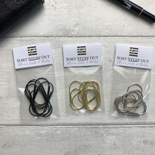 Grote zilveren, gouden of zwarte paperclips - Functioneel en decoratief - Gebruik met memo's, dagboekkaarten - Planneraccessoires