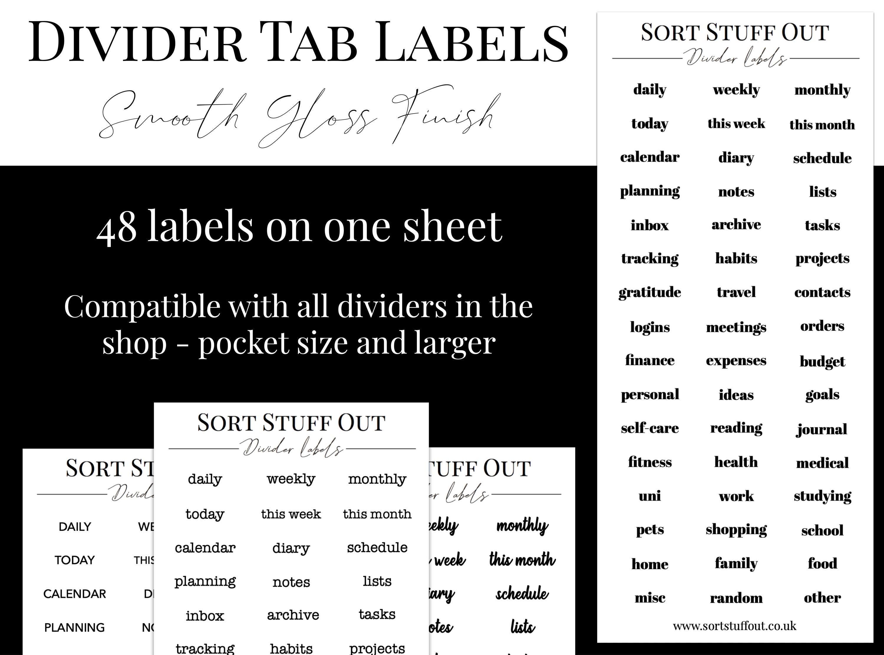Diviserified Labels Divider Labels - 48 on One Sheet! Choose Your Font - Compatible With ...