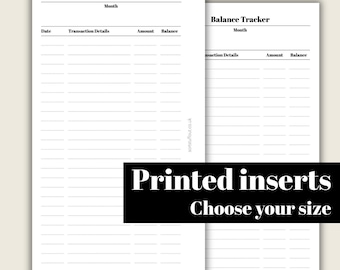 Planificador de saldo - Insertos de presupuesto impresos y perforados - A5, B6, Personal Wide, Personal, A6, Pocket +, Agendas de anillas Pocket