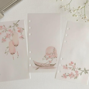 Frühlings-Kirschblüten Pergamin Dashboards - 3er-Set - A5, B6, Personal Wide, Personal, A6, Pocket, Mini Ring Planner. Fügen Sie Deko und Schichtung hinzu