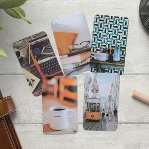 Cartões de diário - Conjunto em tons de laranja - Pacote com 5 para decoração de planejador - Use como marcadores de página, decoração - Opções de clipe e porta-cartões
