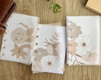 Paneles decorativos Floral Trio de papel vitela - Juego de 3 - Se adaptan a agendas A5, B6, Personal Wide, Personal, A6, Pocket y Mini Ring. Añade decoración y capas.