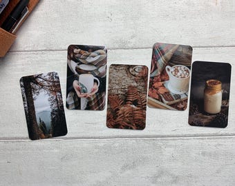 Journal Cards - Autumn Warm Forest Set - 5 Pack for Planner Deco - Use as Bookmarks, Decoration - Clip and Card Holder Options